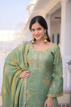 Teeya Creation Womens New Stylish Fendi Crush With Zari Sequins Embroidered Work Kurta Set | Grocsy