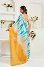 Vastranavya Multi Digital Printed Linen Ready To Wear Designer Saree with Unstitched Blouse | Grocsy