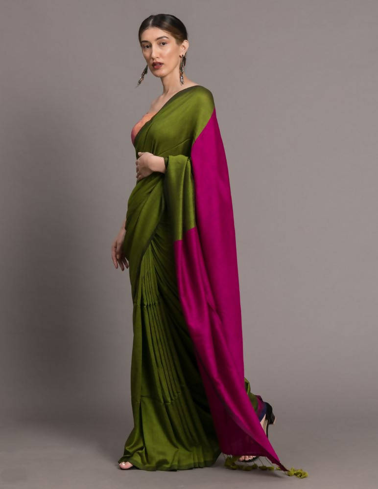 Suta Green Pink Colourblocked Saree | Grocsy