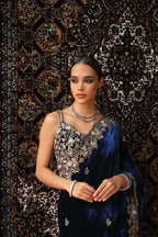 Vastranavya Designer Velvet Sequence & Zari Thread Embroidery work with border and Cutwork Saree - Navy Blue | Grocsy