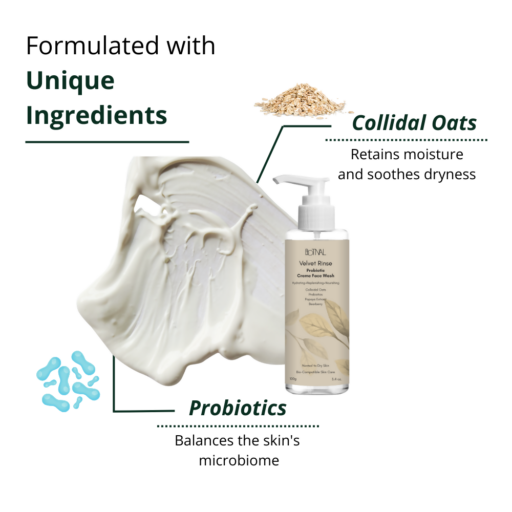 Botnal Velvet Rinse Probiotic Creme Face Wash with Colloidal Oats for Hydration | Grocsy
