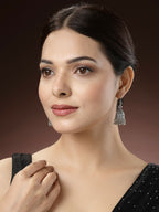 NVR Women's Silver-Toned German Silver Oxidised Dome Shaped Jhumka Earrings | Grocsy