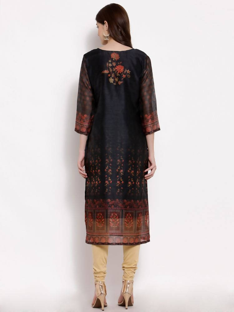 Myshka Women's Multi Chanderi Silk 3/4 Sleeve Round Neck Printed Casual kurta | Grocsy
