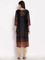 Myshka Women's Multi Chanderi Silk 3/4 Sleeve Round Neck Printed Casual kurta | Grocsy