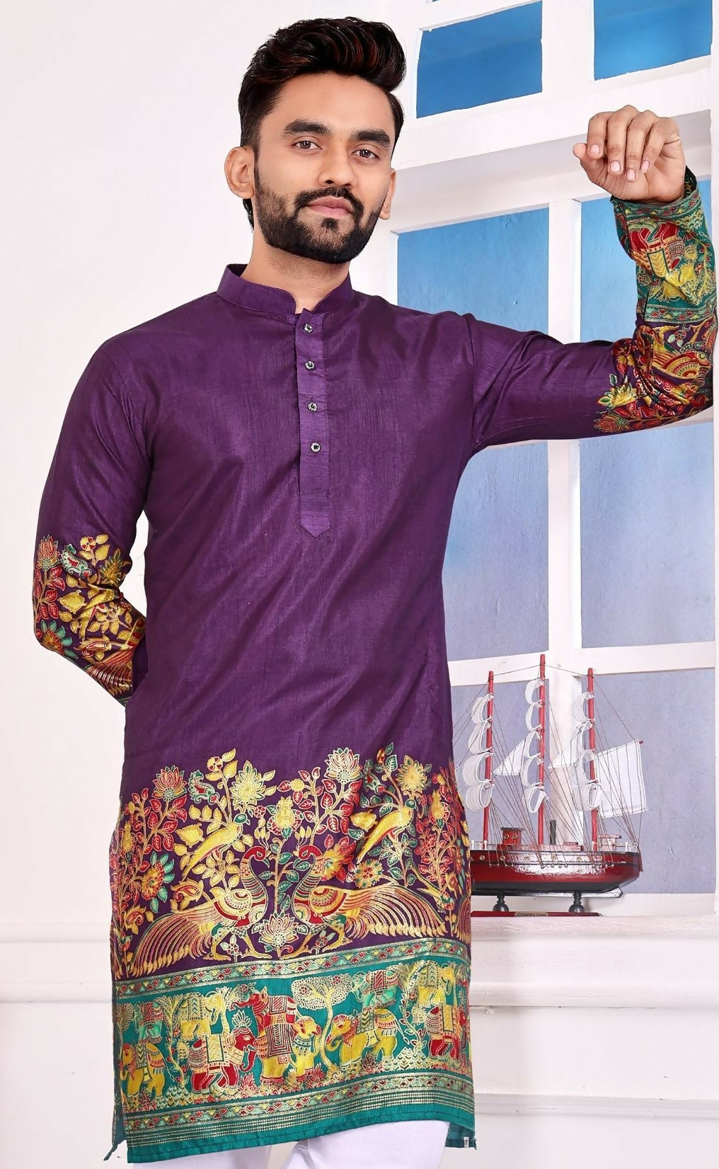 Anaita Purple Dola Silk Straight Kurta With Foil Work | Grocsy