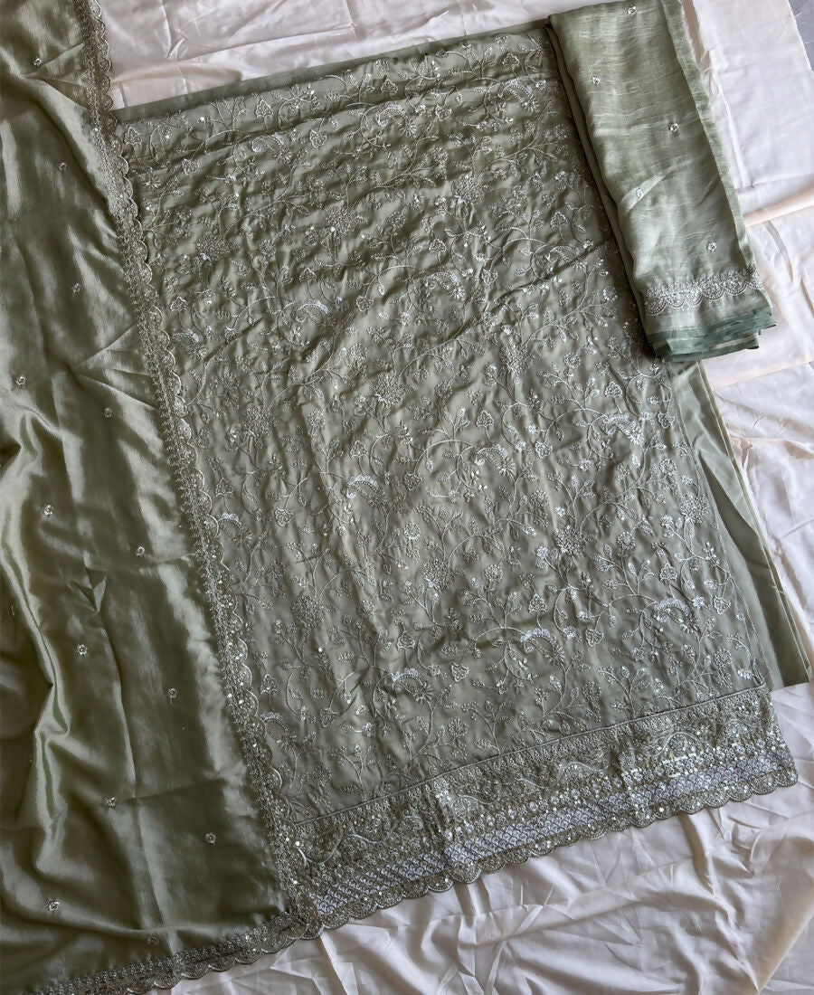 KC Pista Green Vichitra Silk Palazzo Suit For Women Festival Wear | Grocsy