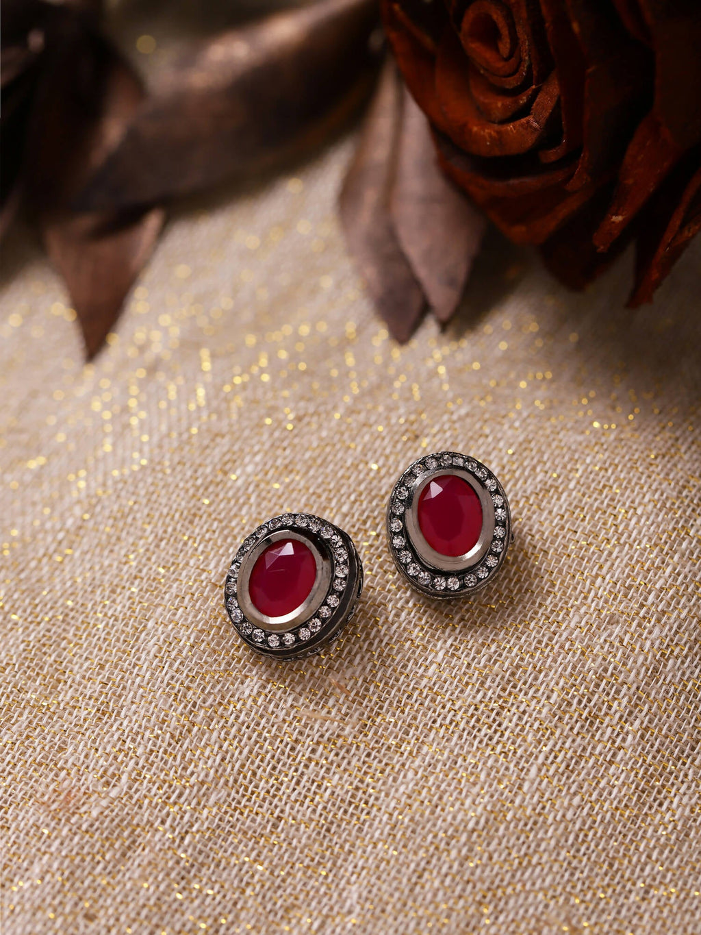 Pink Circular Studs Earrings - Ruby Raang | Grocsy