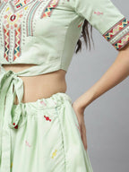 Pista Cotton Embroidered Work Lehenga Choli with Dupatta - Jivika | Grocsy