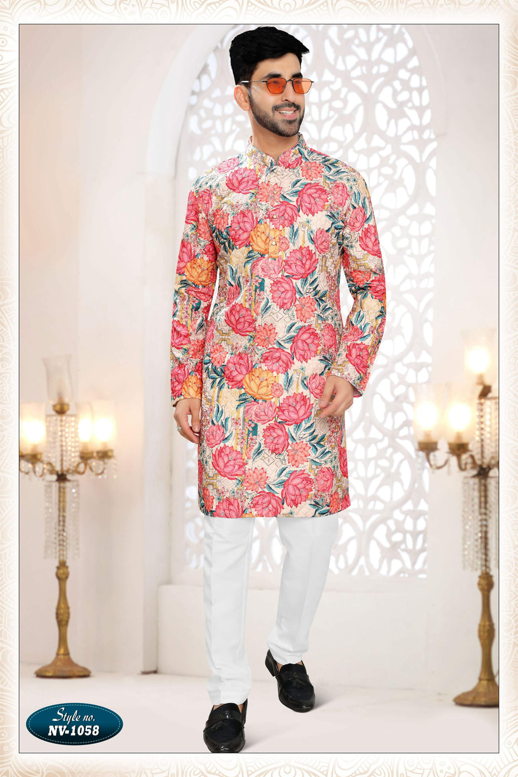Joban Fashion Men's Cream Base Straight Silk Thread And Sequence Embroidery All Over Kurta Set | Grocsy