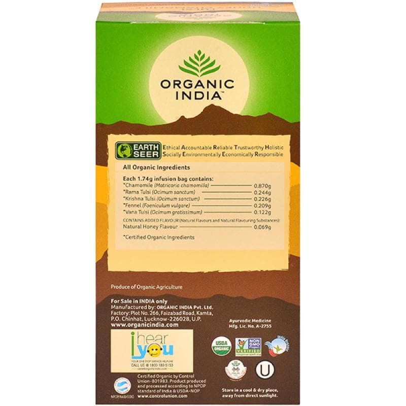 Organic India Tulsi Honey Chamomile 25 Tea Bags | Grocsy