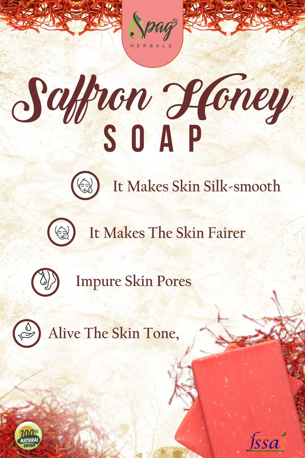 Spag Herbals Saffron Honey Handmade Soap | Grocsy