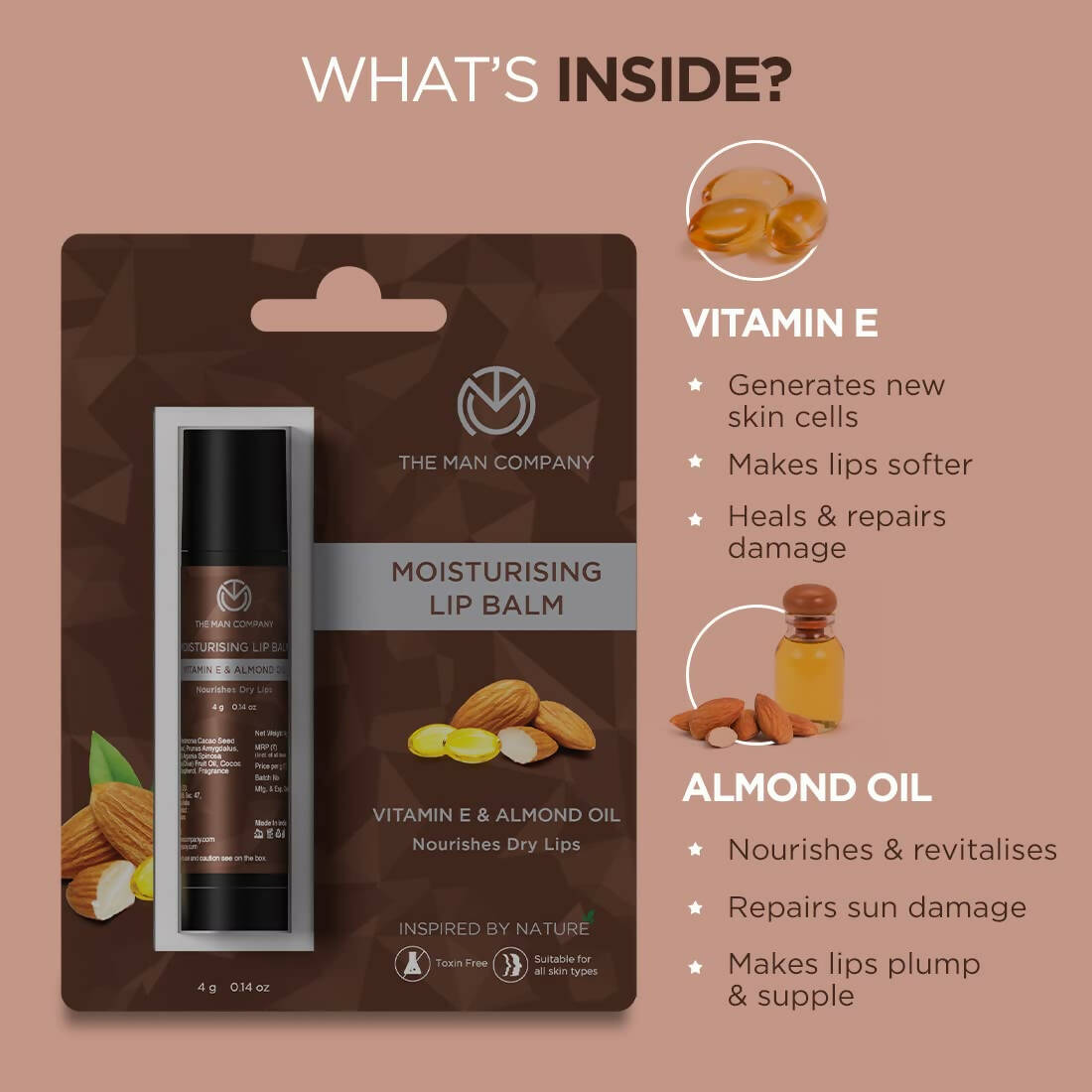 The Man Company Moisturising Lip Balm with Vitamin E, Almond Oil | Grocsy