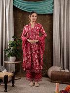 Yufta Hot Pink Floral Print Pure Cotton Beads Straight Kurta Dupatta Set With Lace Detailing | Grocsy
