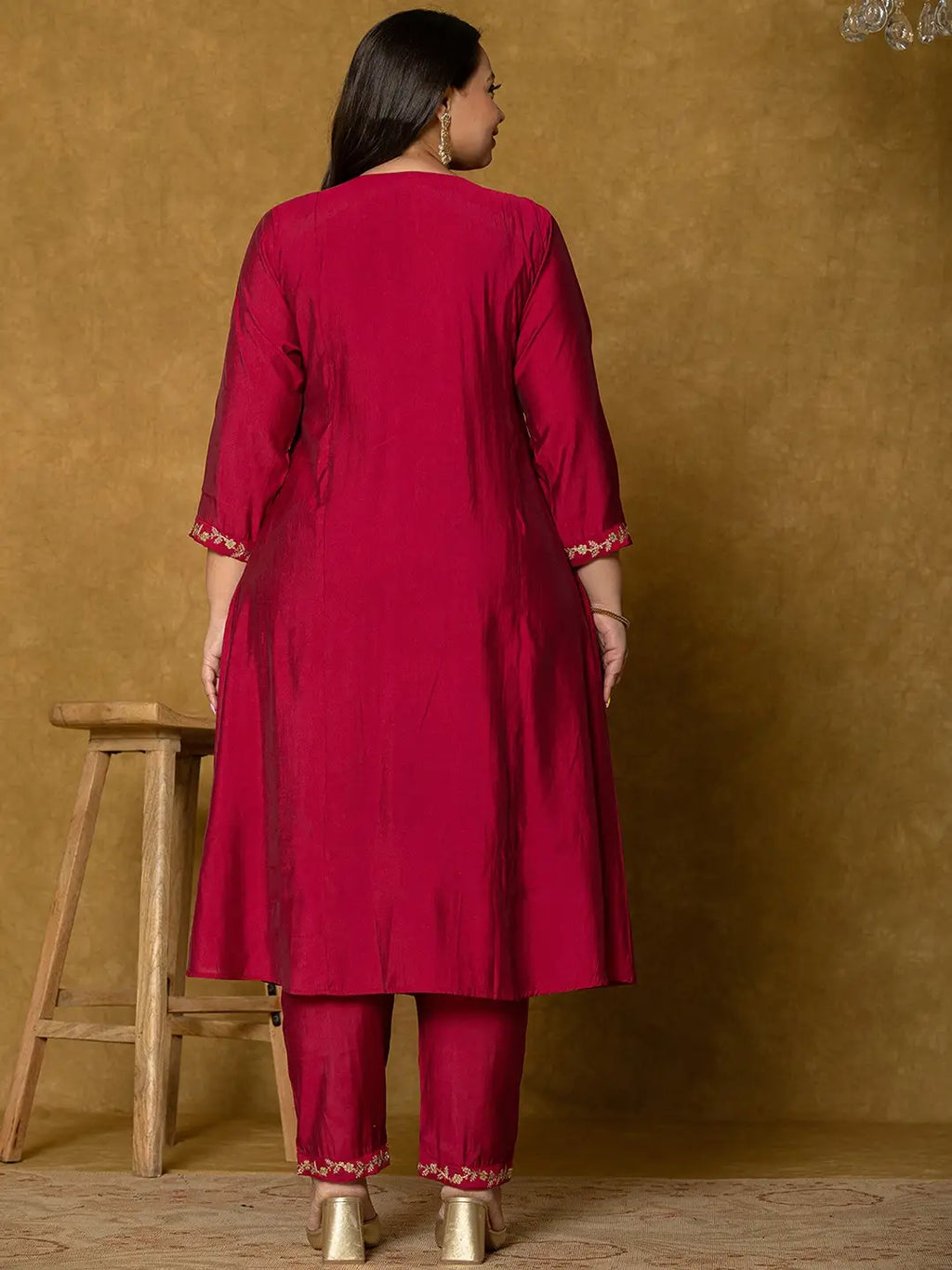 Yufta Hot Pink Silk Embroidered Plus Size Kurta Dupatta Set | Grocsy
