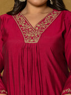 Yufta Hot Pink Silk Embroidered Plus Size Kurta Dupatta Set | Grocsy