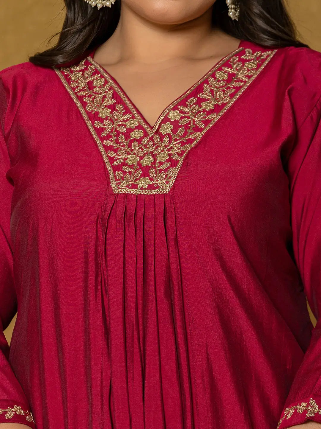 Yufta Hot Pink Silk Embroidered Plus Size Kurta Dupatta Set | Grocsy