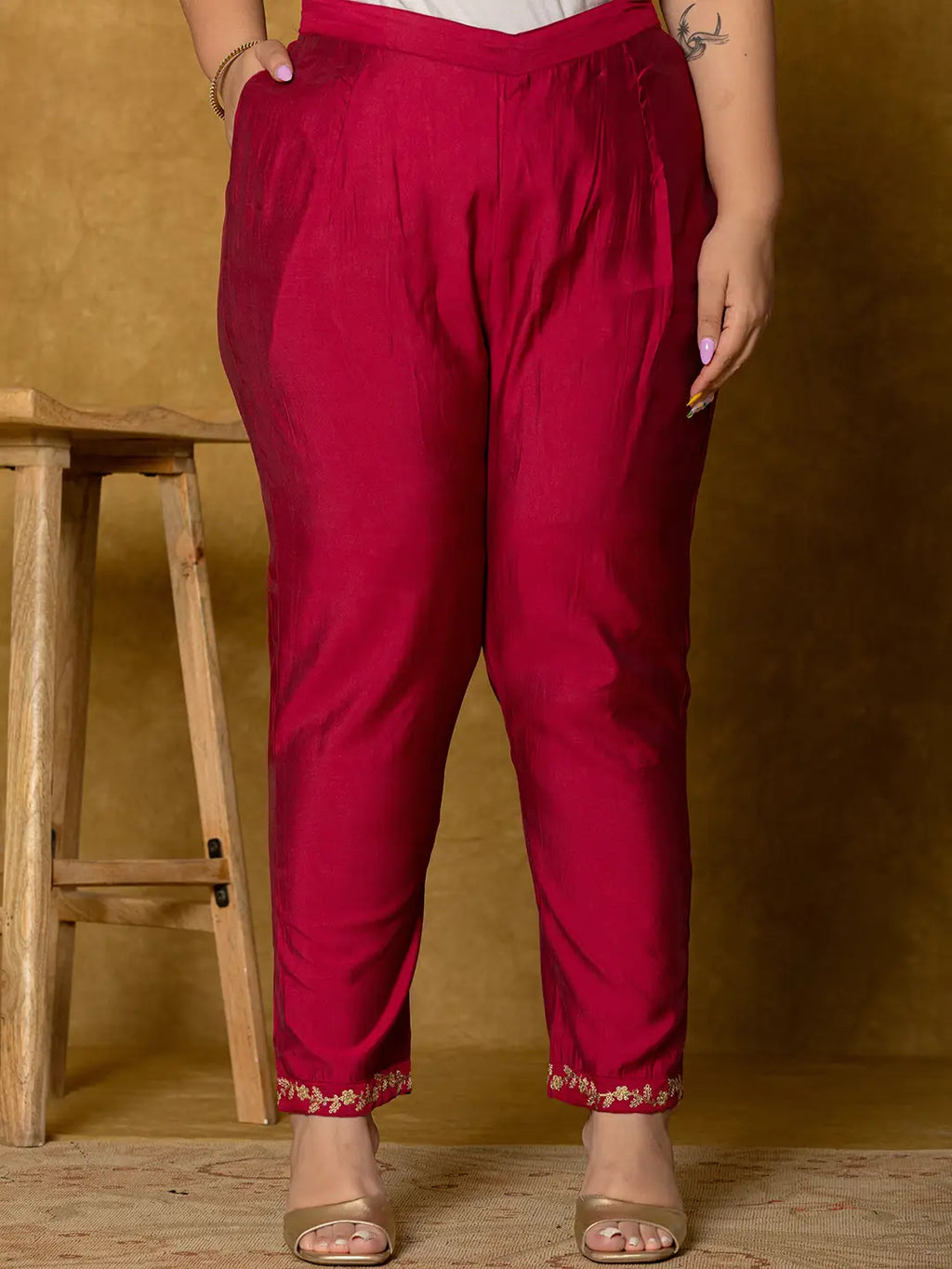 Yufta Hot Pink Silk Embroidered Plus Size Kurta Dupatta Set | Grocsy