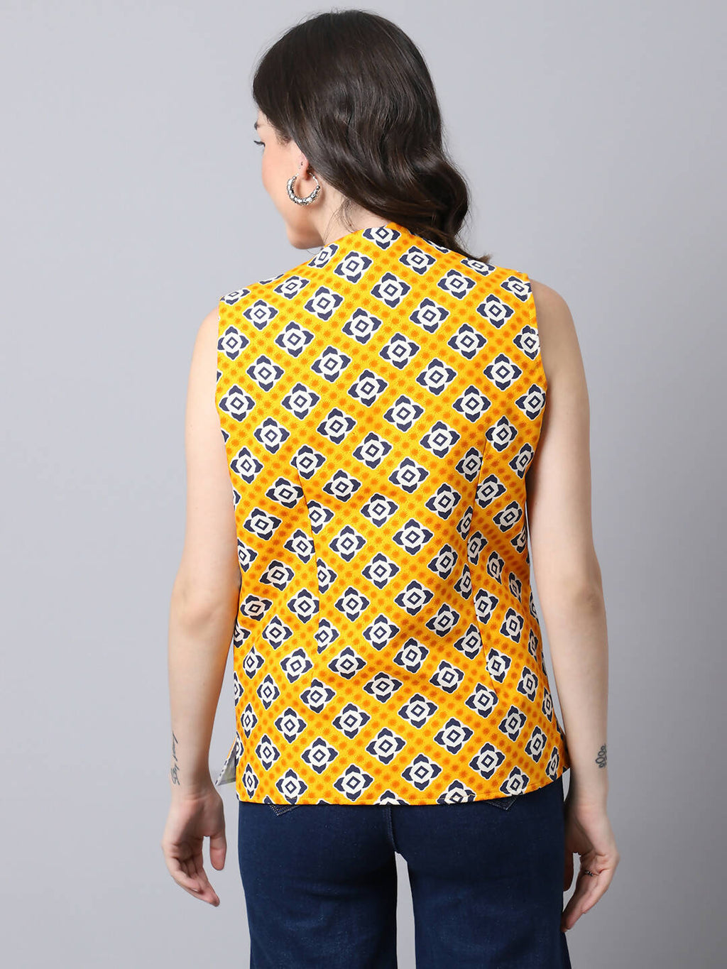 Even Apparels Yellow 100% Viscose Rayon Open Front Gillet | Grocsy