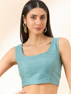 Blue Organza Floral Embroidered Saree with Unstitched Blouse Piece - Roozal | Grocsy