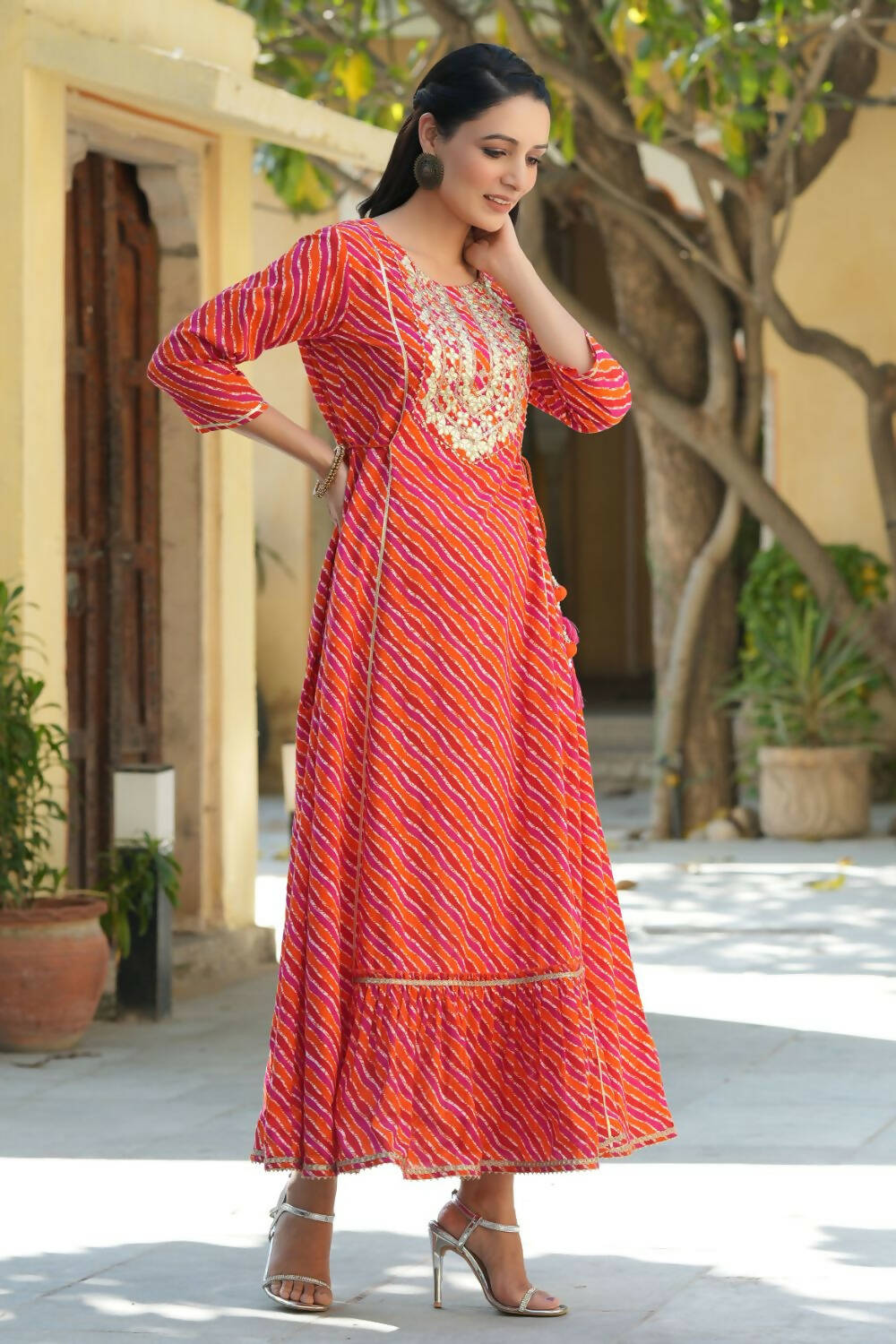 Juniper Women's Multi Cambric Printed Embroidered Flared Dress | Grocsy