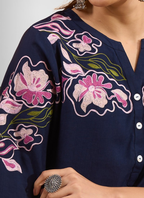 Joban Fashion Navy Blue Cotton, Linen Embroidered Readymade Cord Set | Grocsy