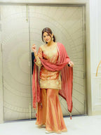 Teeya Creation Goldern Fendy Silk Embroidery Work Designer Wedding Wear Palazzo Suit | Grocsy