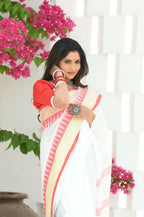 Beatitude White Cotton Tangail Saree | Grocsy