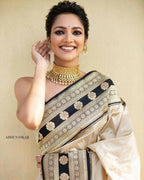 DEIANA'S Beautiful Designer Golden zari Soft Lichi Silk Saree - Cream | Grocsy