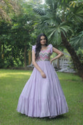 Jyoti Fashion Women's Purple Sequins Thread Embroidery Faux Georgette Anarkali Dress | Grocsy