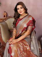 Aastha Fashion Grey Silk Sarees Weaving Saree | Grocsy