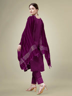 Jyoti Fashion Women's Purple Cotton Blend Embroidery & Sequence work Kurta with Trouser & Dupatta | Grocsy
