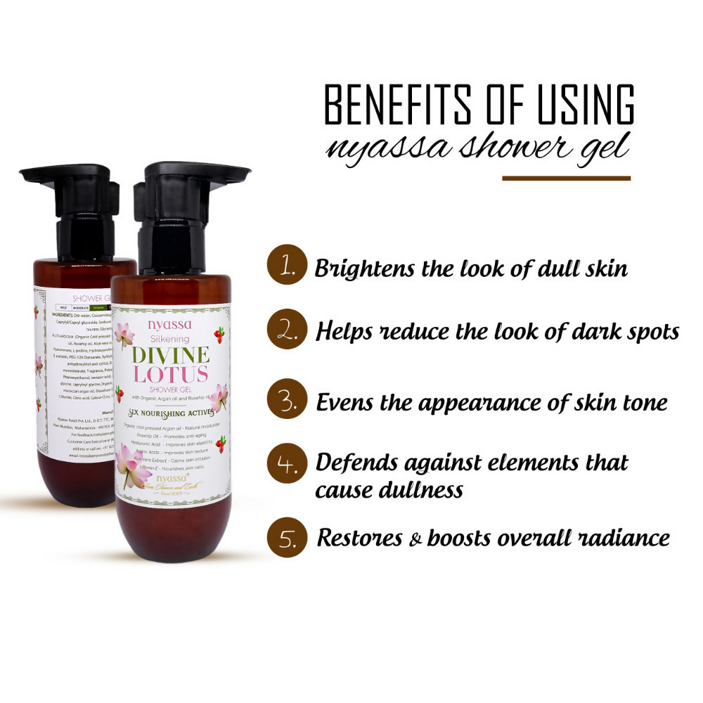 Nyassa Silkening Divine Lotus Shower Gel With Organic Oil And Rosehip Oil | Grocsy