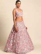 House of Panchhi Pink Net Sequins, Mirror and thread embroidery Lehenga choli & Dupatta | Grocsy