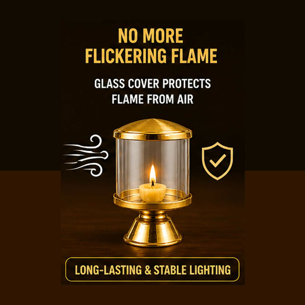 Not Available Pure Brass Ghee Diya for Puja with Glass Cover | Grocsy