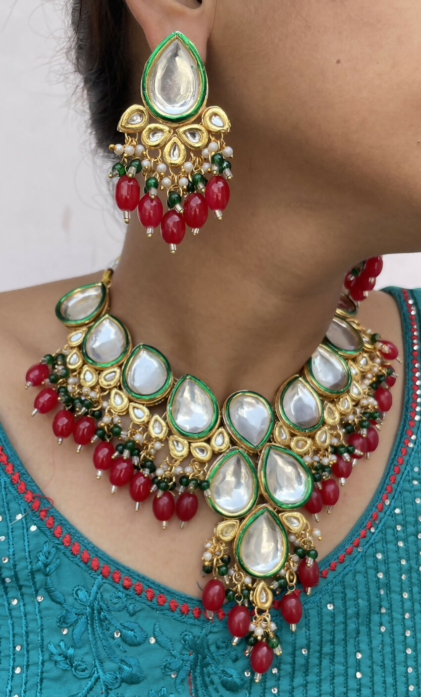 Joban Fashion Hand Made High Quality Gold Plated Base Metal Alloy Kundan Stone Studded Kundan Jewellery Set | Grocsy