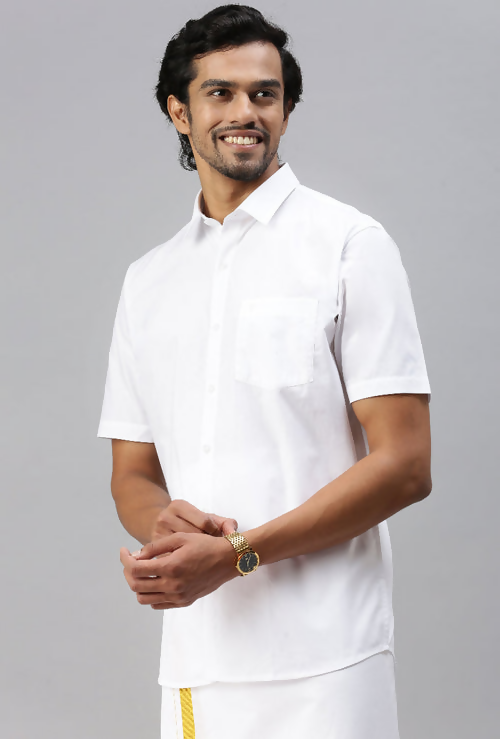 Ramraj Cotton Mens Half Sleeve White Shirt Plus Size - Breeze Cotton | Grocsy
