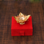 CraftVatika Brass Crystal Lotus Shape Diya Deepak With Gift Box | Grocsy