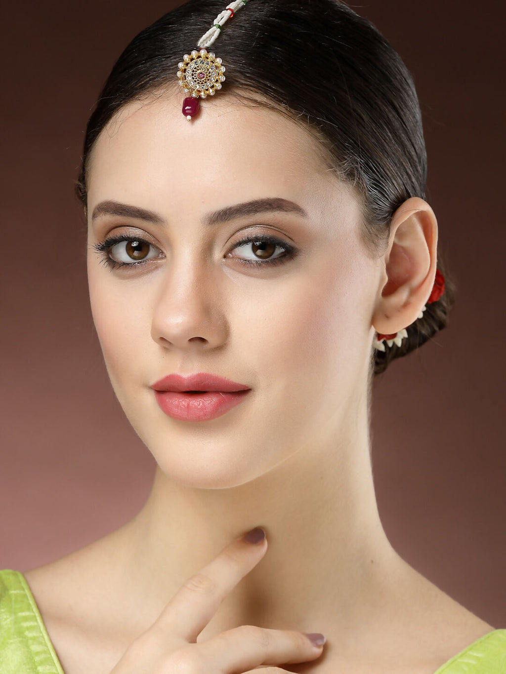 NVR Women's Gold-Polished CZ Stone-Studded Borla Maang Tikka | Grocsy