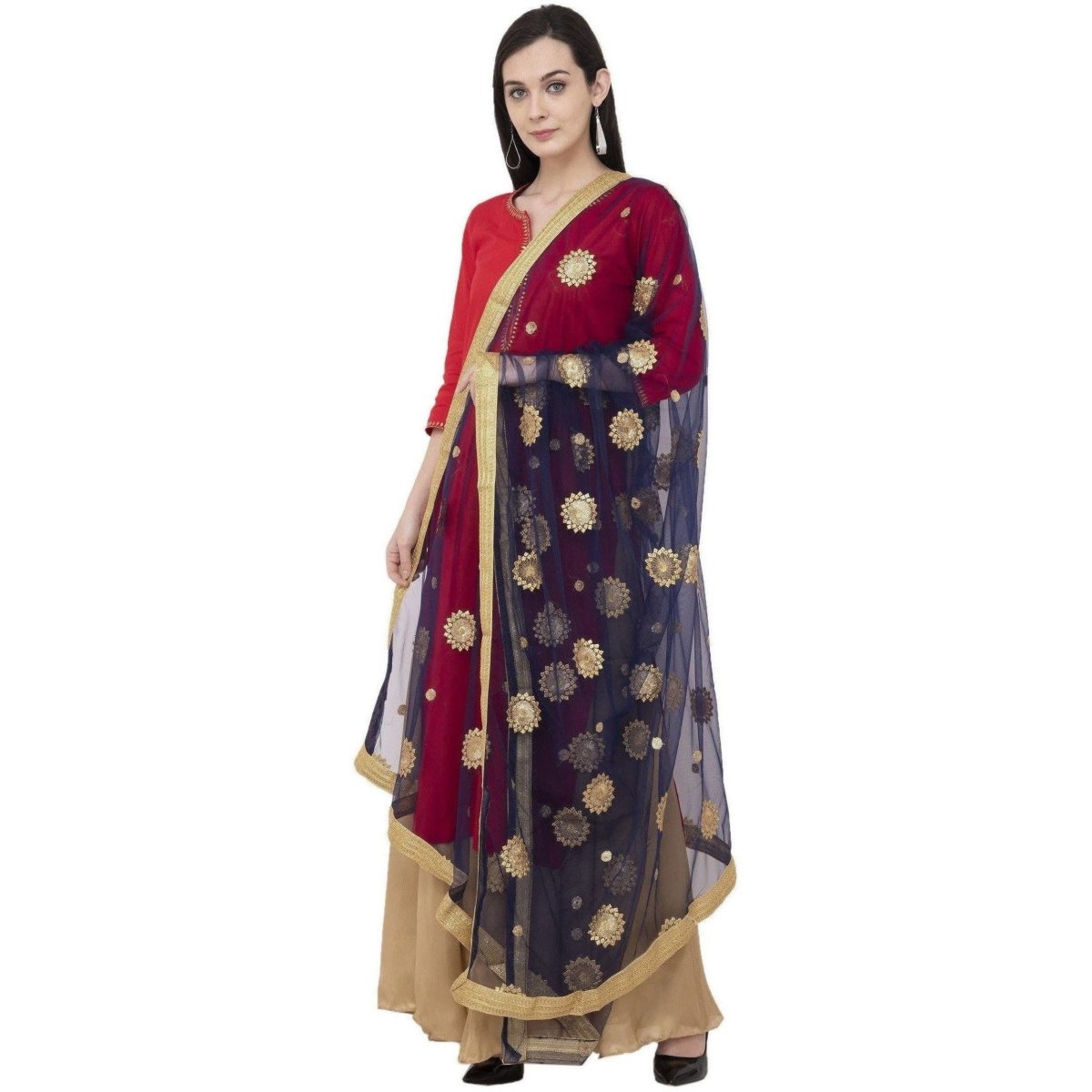 A R Silk Net Zari Flower Fancy Dupatta Color Navy Dupatta or Chunni | Grocsy