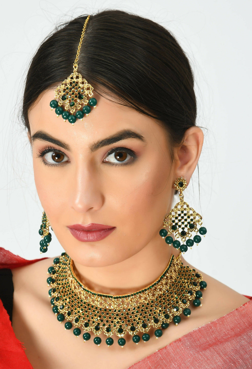 Mominos Fashion Johar Kamal Traditional Rajwadi Design Heavy Golden/Green Color Necklace Set | Grocsy