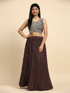 Brown Georgette Embroidered Lehenga choli with Dupatta - Dhara | Grocsy