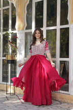 Vastranavya Turquoise Star Georgette with Embroidery Beads Sequins Work Fancy Kurti & Lehenga | Grocsy