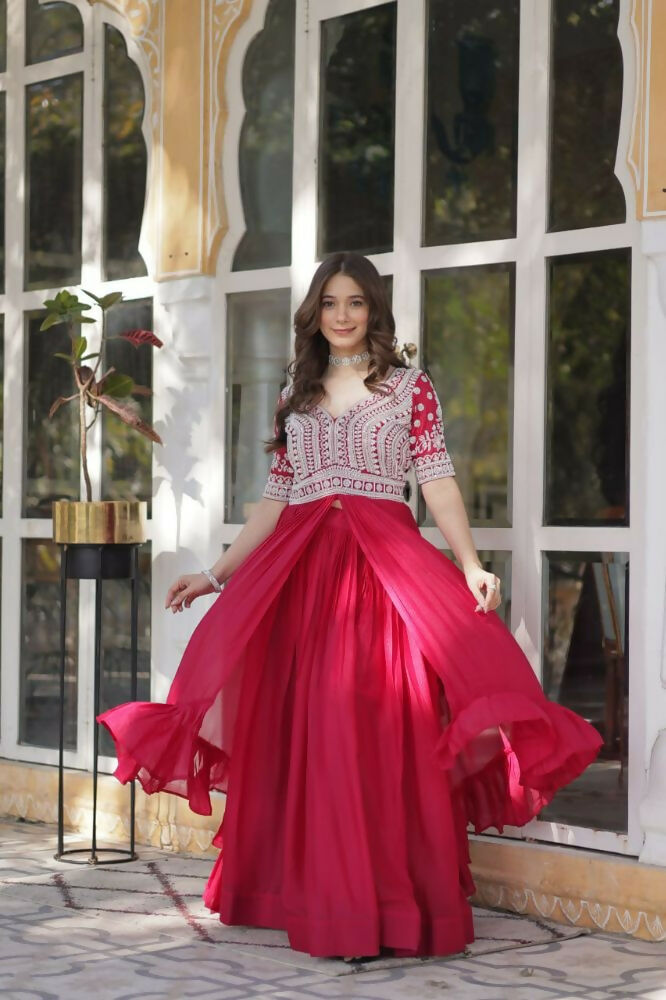 Vastranavya Turquoise Star Georgette with Embroidery Beads Sequins Work Fancy Kurti & Lehenga | Grocsy