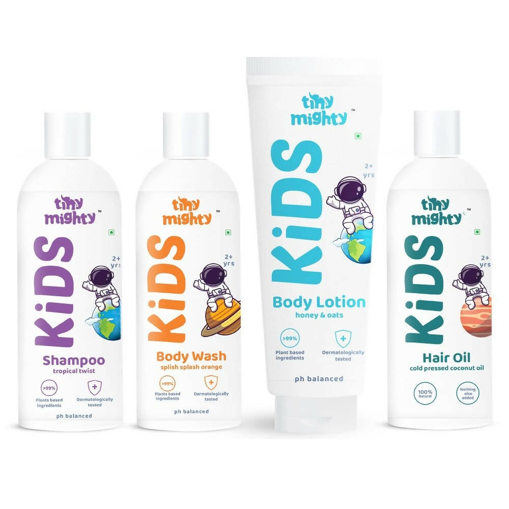 Tiny Mighty Plant Based And Natural Kids Shampoo, Body Lotion, Body Wash & Hair Oil Combo | Grocsy