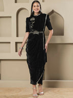 Joban Fashion Women Black Velvet Hand Embellishment Stitched Kurta Set | Grocsy