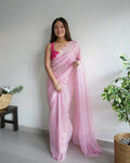 Vamsee Lining Organza Pink Chiffon Saree | Grocsy