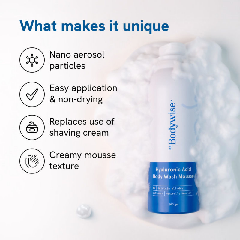 BeBodywise 1% Hyaluronic Acid Body Wash Mousse for Dull & Dehydrated Skin | Grocsy