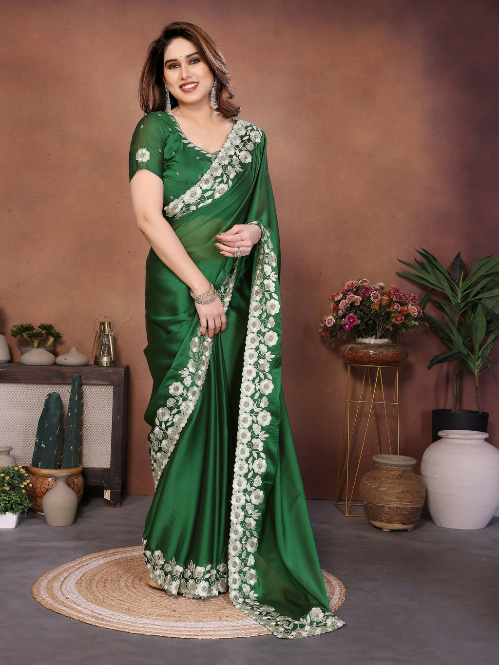 Teeya Creation New Trendy Stylish Party Wear Silk Saree-Green | Grocsy
