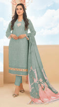 Anaita Sky Blue Cambric Cotton Stitched Suit with Embroidery & Sequence Work | Grocsy