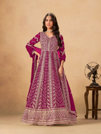Anaita Rani Pink Faux Georgette Stitched Anarkali Suit with Heavy Embroidery Work | Grocsy